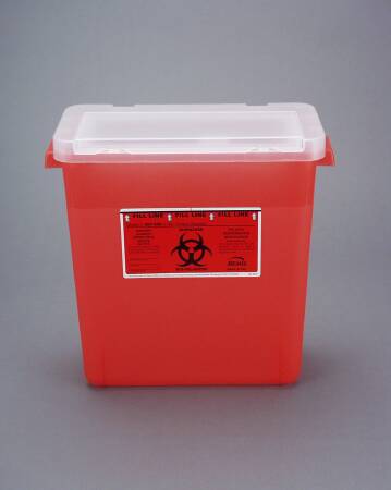 Bemis Healthcare Sharps Container Bemis™ Sentinel Translucent Red Base 13-1/2 H X 13-7/8 L X 6-7/8 W Horizontal Entry 3 Gallon - Case of 12 - 303 030-CS