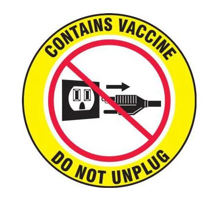 Accuform Signs Pre-Printed Label Accuform Advisory Label Red / White / Yellow Vinyl Contains Vaccine Do Not Unplug Black Safety 4 Inch Diameter - Pack of 5 - LBDX505VSP-PK