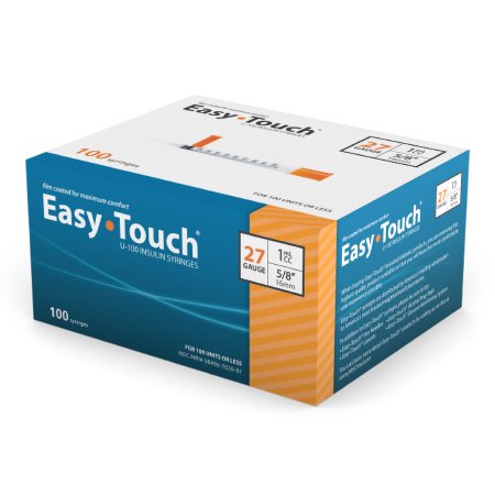 MHC Medical Standard Insulin Syringe with Needle EasyTouch™ 1 mL 5/8 Inch 27 Gauge NonSafety Thin Wall - Case of 500 - 827158-CS