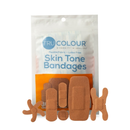 Tru-Colour Products LLC Waterproof Adhesive Strip Tru-Colour® Assorted Sizes Fabric Rectangle / Spot / Patch / Fingertip / Knuckle Brown Sterile - Pack of 30 - TCB-NASD-PK