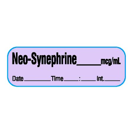 Shamrock Scientific Drug Label Shamrock Anesthesia Label Neo-Synephrine _____ mcg / mL / Date _____ Time _____ Int. _____ Purple 1/2 X 500 - Roll of 1 - SA-285-DTI-PRE-RL