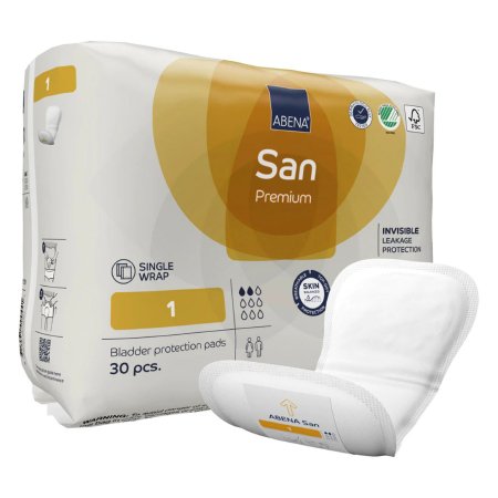 Abena North America Bladder Control Pad Abena® San Premium 3.9 X 8.6 Inch Light Absorbency Fluff / Polymer Core Size 1 - Case of 300 - 1000021301-CS