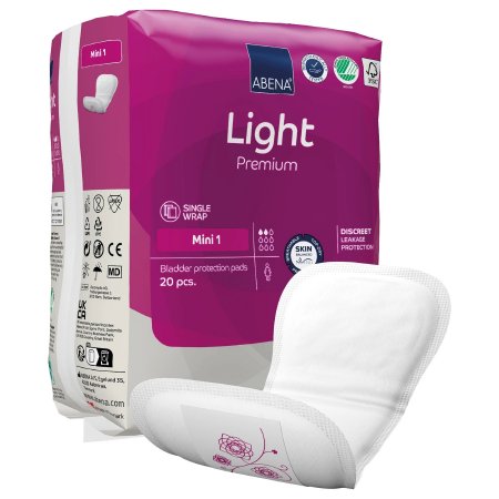 Abena North America Bladder Control Pad Abena® Premium Light Mini 3.9 X 8.6 Inch Light Absorbency Fluff / Polymer Core Size 1 - Case of 200 - 1000021337-CS