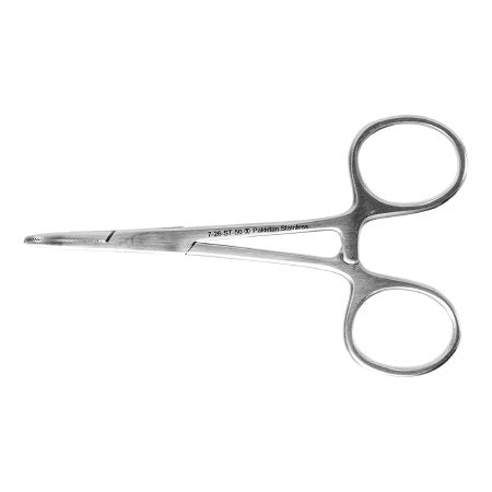 Miltex Instrument (Sterile Dis) Hemostatic Forceps Miltex® Hartmann-Mosquito 3-1/2 Inch Length Floor Grade Pakistan Stainless Steel Sterile Ratchet Lock Finger Ring Handle Curved Serrated Tips - Box of 50 - 7-26-ST-50-BX
