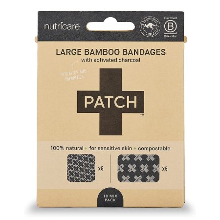 Nutricare USA LLC Adhesive Strip Patch™ 3/4 X 3 Inch Bamboo / Activated Charcoal Rectangle Black Sterile - Case of 30 - PATACLFCT-CS