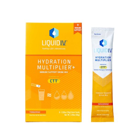 Emerson Healthcare Oral Electrolyte Solution Liquid I.V.® Hydration Multiplier®+ Immune Suport Tangerine Flavor 0.56 oz. Electrolyte - Case of 72 - LVM-6014-CS
