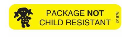 Precision Dynamics Pre-Printed Label Pharmex® Auxiliary Label Yellow Paper Permananet Package Not Child Resistant Black 3/8 X 1-9/16 Inch - Box of 2 - 1-60G-BX