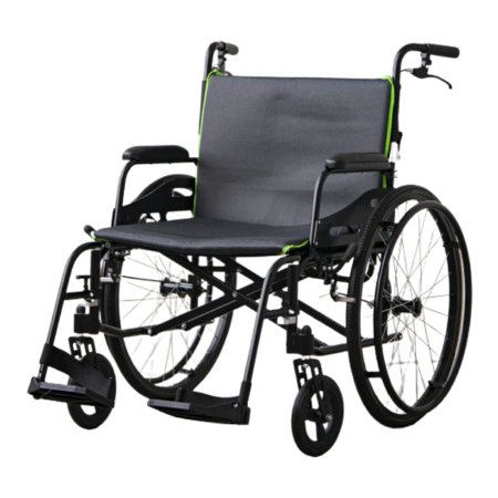 Feather Mobility LLC Lightweight Wheelchair Feather Full Length Arm Swing-Away Footrest Gray / Green Upholstery 22 Inch Seat Width Adult 350 lbs. Weight Capacity - Each - FCM22-BK-BKC-EA