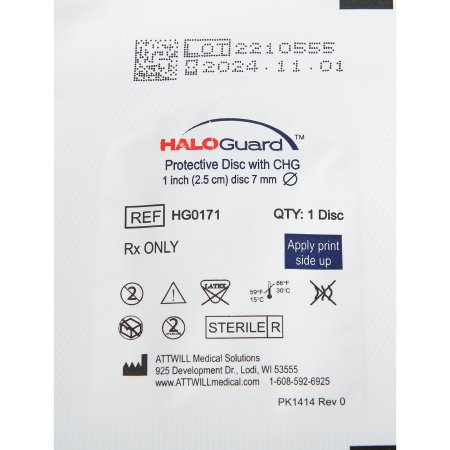 Attwill Medical Solutions Sterilflow, LP I.V. Dressing with CHG HaloGUARD™ Foam 1 Inc Disk with 7 mm Hole Sterile - Case of 400 - HG01710-CS