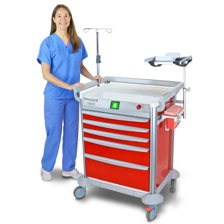 Detecto Scale Mobile Cart MobileCare Powder Coated Steel 39 X 27 Inch Red (2) 3 Inch, (2) 6 Inch, (9) Inch Drawers - Each - 2015091-EA