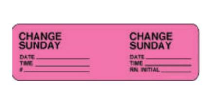 Precision Dynamics Pre-Printed Label pdc Advisory Label Pink Permanent Paper Change Sunday Date_Time_Int_ Black Quality Control 7/8 X 2-7/8 Inch - Roll of 1000 - 59704487-RL