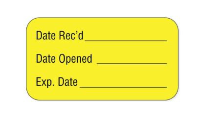 Precision Dynamics Pre-Printed Label pdc Advisory Label Yellow Paper, Permanent Date Rec__Date Open___Exp Date___ Black Quality Control 7/8 X 1-5/8 Inch - Roll of 1000 - 59702218-RL