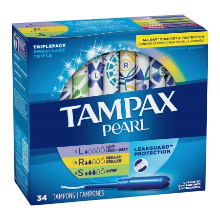 Procter & Gamble Tampon Tampax® Pearl Light / Regular / Super Absorbency Plastic Applicator Individually Wrapped - Box of 1 - 07301071133-BX