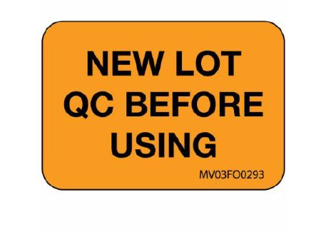 Precision Dynamics Pre-Printed Label pdc Advisory Label Orange Paper New Lot QC Before Using Black Quality Control 1 X 1-7/16 Inch - Roll of 1 - MV03FO0293-RL