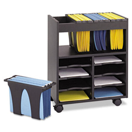 Safco® Go Cart Mobile File, Engineered Wood, 8 Shelves, 4 Bins, 14.5" x 21.5" x 26.25", Black - Each - SAF-5390BL-EA