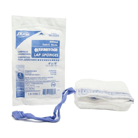 Dukal Surgical Laparotomy Sponge X-Ray Detectable Cotton 4 X 18 Inch 5 Count Pack Sterile - Case of 100 - 10-0004-CS