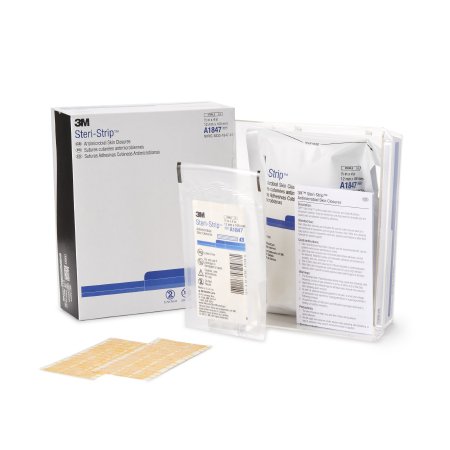 3M Antimicrobial Skin Closure Strip Steri-Strip™ Antimicrobial 1/2 X 4 Inch Nonwoven Material Reinforced Strip Tan - Each - A1847-EA