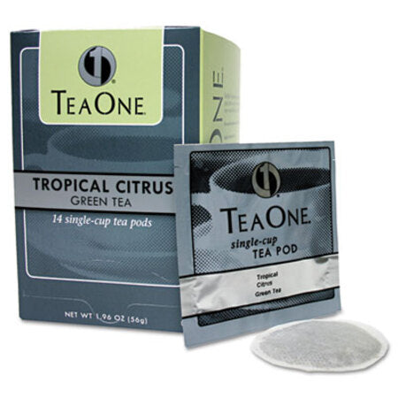 Tea One® Tea Pods, Tropical Citrus Green, 14/Box - Box of 1 - JAV-20700-BX