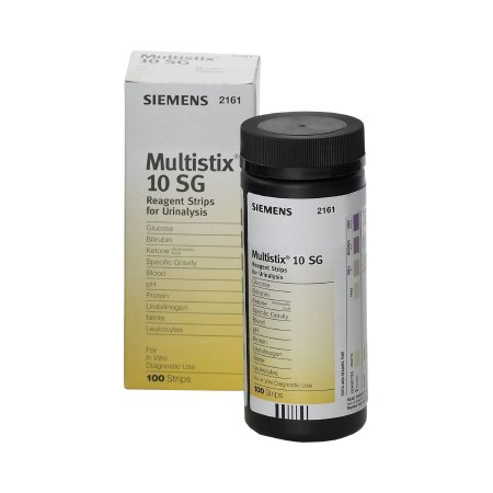 Siemens Reagent Test Strip Multistix® Bilirubin, Blood, Glucose, Ketones, Leukocytes, Nitrite, pH, Protein, Specific Gravity, Urobilinogen For Urinalysis 100 per Bottle - Each - 10336425-EA