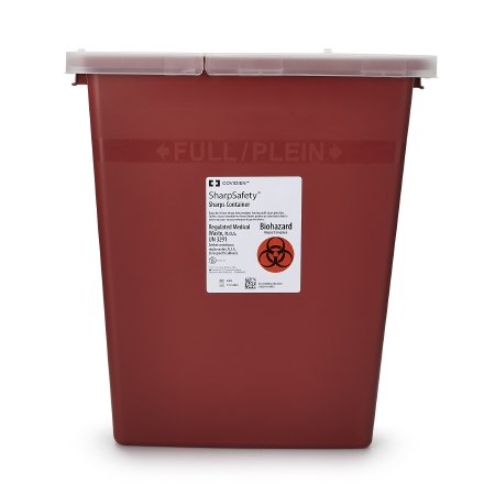 Cardinal Sharps Container SharpSafety™ Red Base 17-1/2 H X 15-1/2 W X 11 D Inch Vertical Entry 8 Gallon - Each - 8980--EA