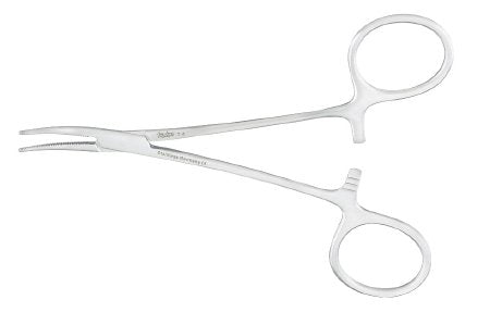 Integra Lifesciences Hemostatic Forceps Miltex® Halsted-Mosquito 5 Inch Length OR Grade German Stainless Steel NonSterile Ratchet Lock Finger Ring Handle Curved Serrated Tips - Each - 7-4-EA
