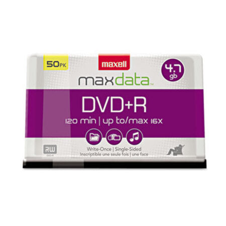 Maxell® DVD+R High-Speed Recordable Disc, 4.7 GB, 16x, Spindle, Silver, 50/Pack - Pack of 1 - MAX-639013-PK