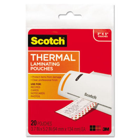 Scotch™ Laminating Pouches, 5 mil, 5.38" x 3.75", Gloss Clear, 20/Pack - Pack of 1 - MMM-TP590220-PK