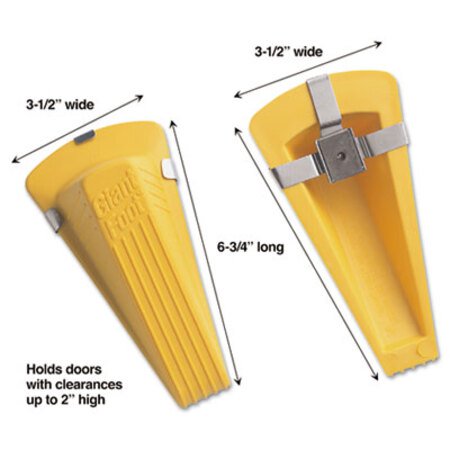 Master Caster® Giant Foot Magnetic Doorstop, No-Slip Rubber Wedge, 3.5w x 6.75d x 2h, Yellow - Each - MAS-00967-EA