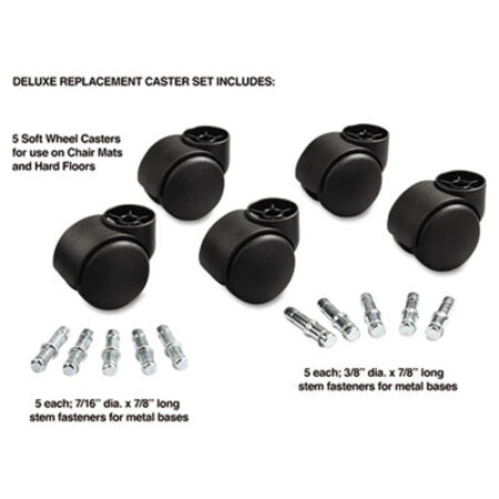 Master Caster® Deluxe Futura Casters, Flush Mount, Grip Ring Type B and Type K Stems, 2.19" Soft Polyurethane Wheel, Matte Black, 5/Set - ST/1 - MAS-23620-ST