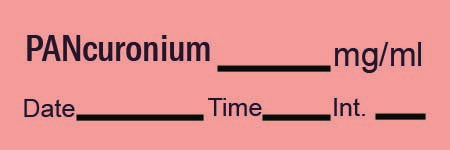 Precision Dynamics Drug Label Timemed Anesthesia Label Tape PANcuronium_mg/mL Date_Time_Int Fluorescent Red 1/2 X 1-1/2 Inch - Roll of 1 - AN-18-RL