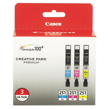 Canon® 6449B009 (CLI-251XL) ChromaLife100+ High-Yield Ink, 695 Page-Yield, Cyan/Magenta/Yellow - Pack of 1 - CNM-6449B009-PK