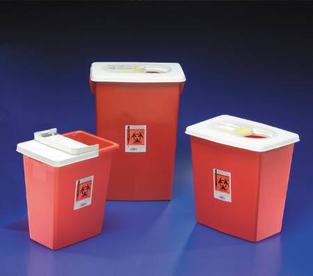 Cardinal Sharps Container SharpSafety™ Red Base 17-3/4 H X 11 W X 15-1/2 D Inch Horizontal Entry 8 Gallon - Case of 10 - 8997S-CS