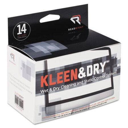 Read Right® Two Step ScreenKleen Wet and Dry Cleaning Wipes, 5 x 5, Unscented, 14/Box - Box of 1 - REA-RR1205-BX