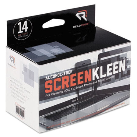 Read Right® ScreenKleen Alcohol-Free Wipes, Cloth, 5 x 5, Unscented, 14/Box - Box of 1 - REA-RR1291-BX