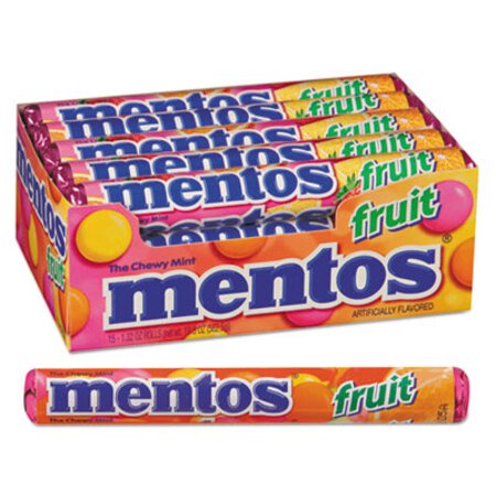 Mentos® Chewy Mints, 1.32 oz, Mixed Fruit, 15 Rolls/Box - Box of 1 - MEN-4181-BX