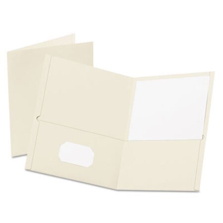 Oxford™ Twin-Pocket Folder, Embossed Leather Grain Paper, 0.5" Capacity, 11 x 8.5, White, 25/Box - Box of 1 - OXF-57504-BX