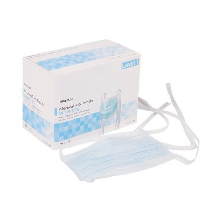 McKesson Surgical Mask McKesson Pleated Tie Closure One Size Fits Most Blue NonSterile ASTM Level 1 Adult - Box of 50 - 91-1000-BX