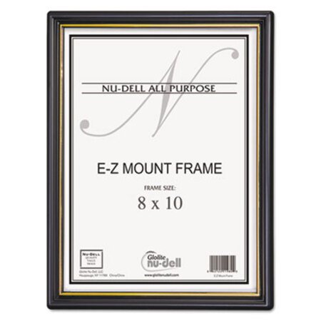 NuDell™ EZ Mount Document Frame with Trim Accent and Plastic Face, Plastic, 8 x 10, Black/Gold - Each - NUD-11800-EA