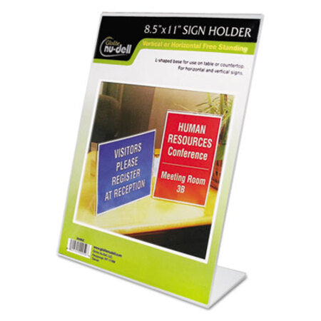 NuDell™ Clear Plastic Sign Holder, Stand-Up, Slanted, 8.5 x 11 - Each - NUD-35485Z-EA