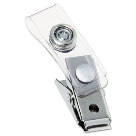 Swingline® GBC® Badge Clips with Plastic Straps, 0.5" x 1.5", Clear/Silver, 100/Box - Box of 1 - GBC-1122897-BX