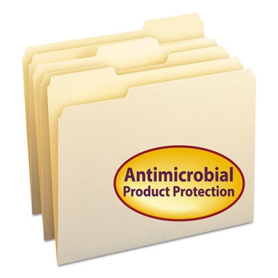 Smead™ Top Tab File Folders with Antimicrobial Product Protection, 1/3-Cut Tabs: Assorted, Letter, 0.75" Expansion, Manila, 100/Box - Box of 100 - SMD-10338-BX