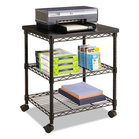 Safco® Desk Side Wire Machine Stand, Metal, 3 Shelves, 200 lb Capacity, 24" x 20" x 27", Black - Each - SAF-5207BL-EA
