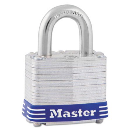 Master Lock® Four-Pin Tumbler Lock, Laminated Steel Body, 1.56" Wide, Silver/Blue, 2 Keys - Each - MLK-3D-EA