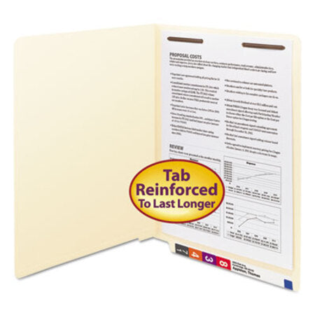 Smead™ End Tab Fastener Folders with Reinforced Straight Tabs, 11-pt Manila, 1 Fastener, Letter Size, Manila Exterior, 50/Box - Box of 1 - SMD-34110-BX