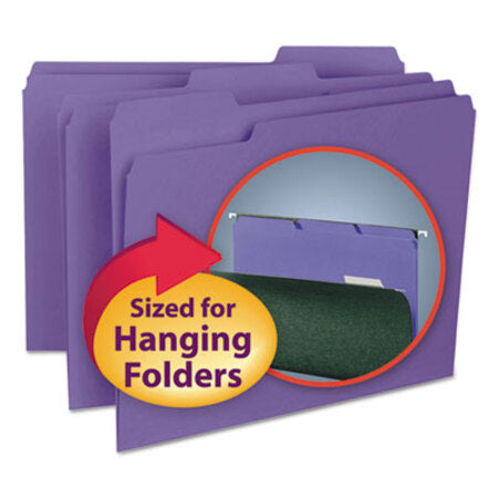 Smead™ Interior File Folders, 1/3-Cut Tabs: Assorted, Letter Size, 0.75" Expansion, Purple, 100/Box - Box of 1 - SMD-10283-BX