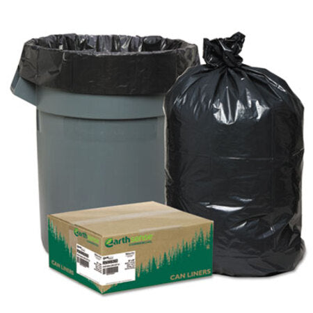 Earthsense® Commercial Linear Low Density Recycled Can Liners, 60 gal, 1.65 mil, 38" x 58", Black, 10 Bags/Roll, 10 Rolls/Carton - CT/1 - WBI-RNW6060-CT