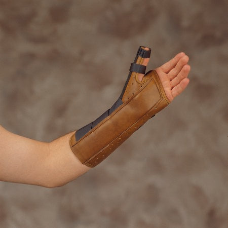 DeRoyal Wrist / Forearm Brace with Abducted Thumb DeRoyal® Suede Leatherette Left Hand Brown Small - Each - 5008-07-EA