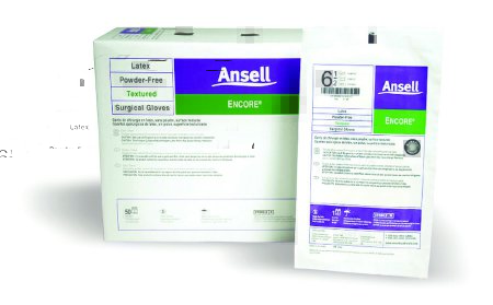 Ansell Surgical Glove ENCORE® Latex Textured Size 8.5 Sterile Latex Standard Cuff Length Fully Textured Ivory Chemo Tested - Pair - 5785006-PR