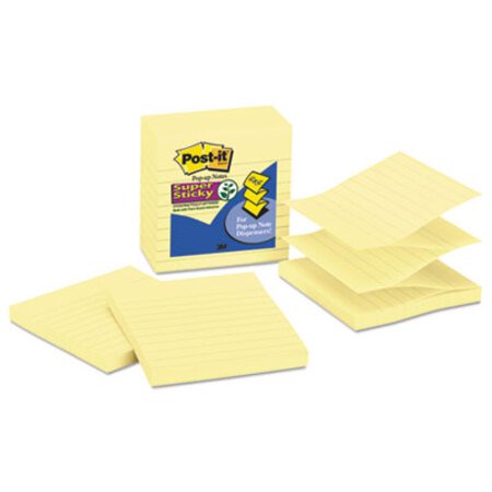 Post-it® Pop-up Notes Super Sticky Pop-up Notes Refill, Note Ruled, 4" x 4", Canary Yellow, 90 Sheets/Pad, 5 Pads/Pack - Pack of 1 - MMM-R440YWSS-PK