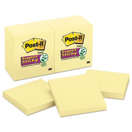 Post-it® Notes Super Sticky Pads in Canary Yellow, 3" x 3", 90 Sheets/Pad, 12 Pads/Pack - Pack of 1 - MMM-65412SSCY-PK